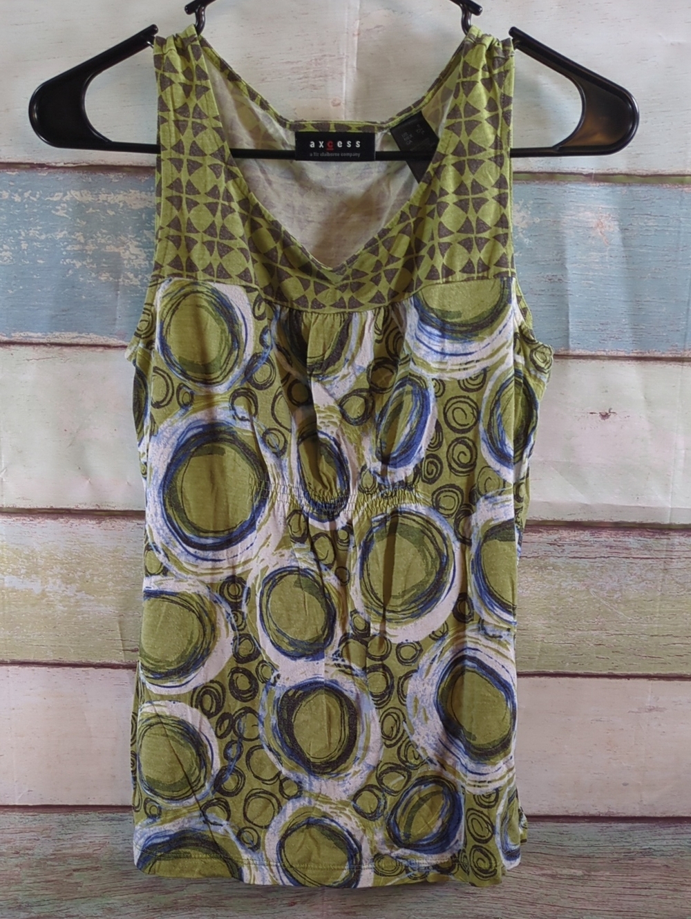Axcess Olive Green and Blue Printed Sleeveless Tank